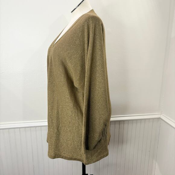 Ulla Popken Plus Size 20/22 Boyfriend Cardigan Sweater Gold Metallic Holiday - Picture 10 of 10